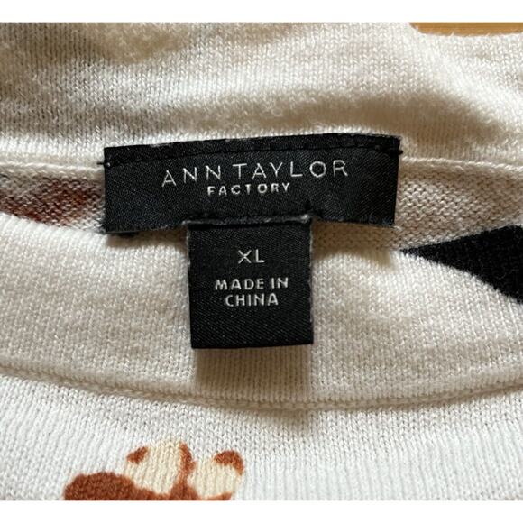 Ann Taylor Factory Womens Cream Fall Floral Sweater Sz XL Long Sleeve Crew Neck - Picture 5 of 6